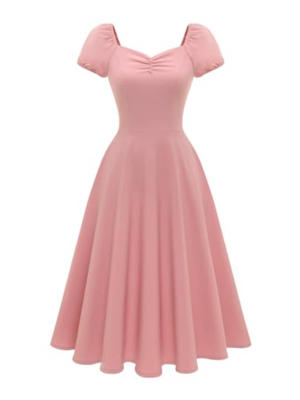 1950s Vintage Swing Midi Dress with Pockets Puff Sleeves